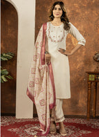 Prazu Fashion Off White Marina Silk Thread Embroidered Kurta Set - Distacart