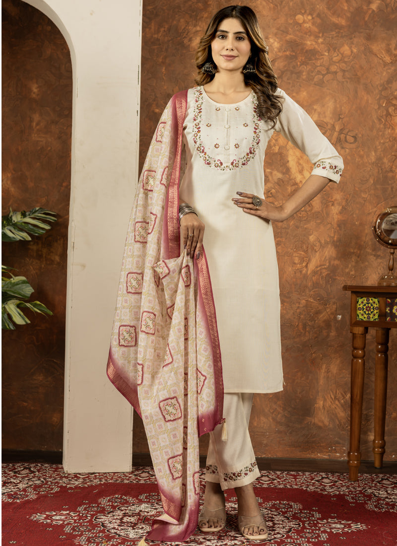 Prazu Fashion Off White Marina Silk Thread Embroidered Kurta Set - Distacart
