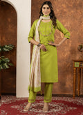 Prazu Fashion Parrot Green Marina Silk Thread Embroidered Kurta Set - Distacart