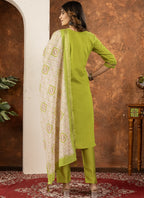 Prazu Fashion Parrot Green Marina Silk Thread Embroidered Kurta Set - Distacart