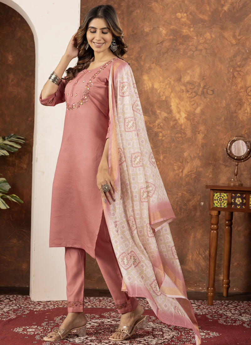 Prazu Fashion Peach Marina Silk Thread Embroidered Kurta Set - Distacart