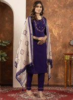 Prazu Fashion Purple Marina Silk Thread Embroidered Kurta Set - Distacart