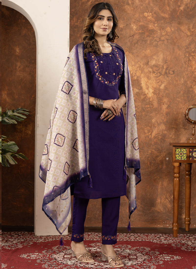 Prazu Fashion Purple Marina Silk Thread Embroidered Kurta Set - Distacart