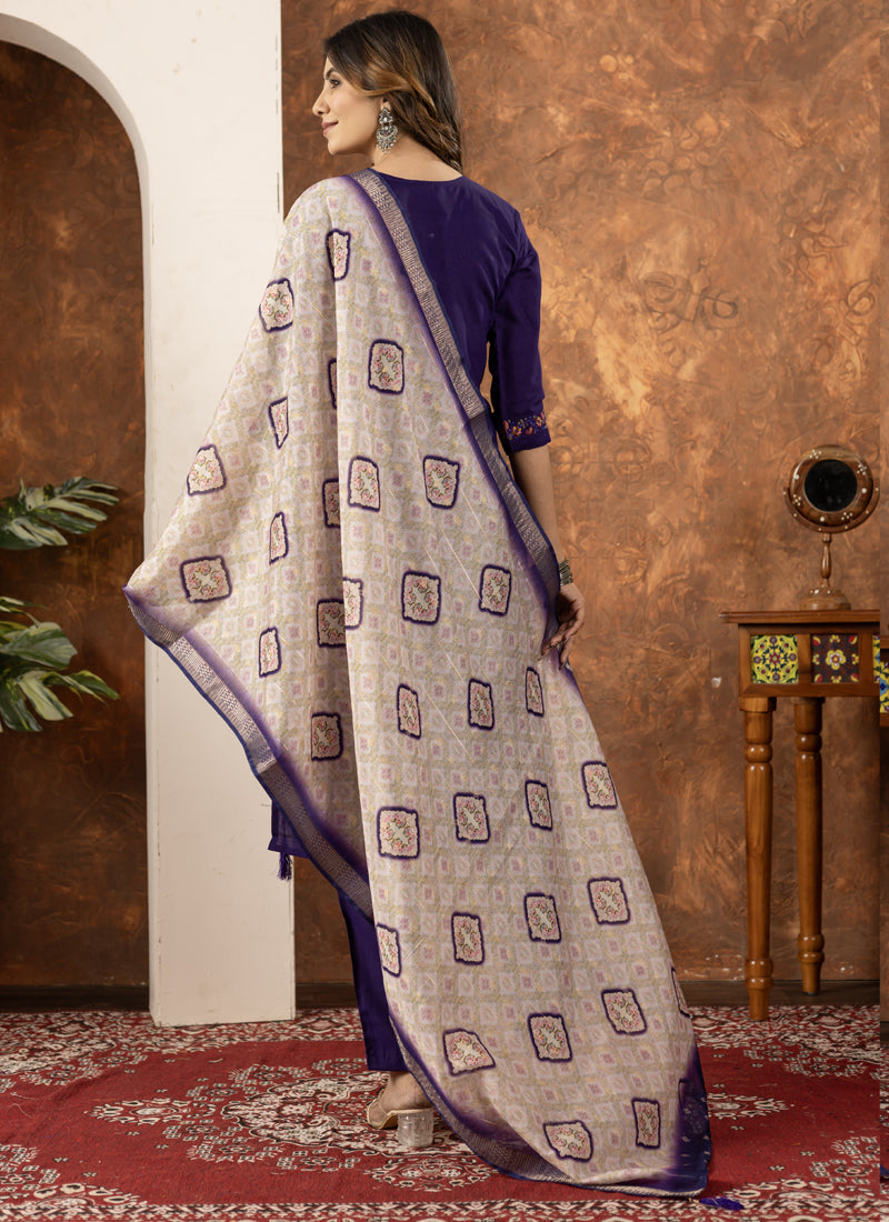 Prazu Fashion Purple Marina Silk Thread Embroidered Kurta Set - Distacart