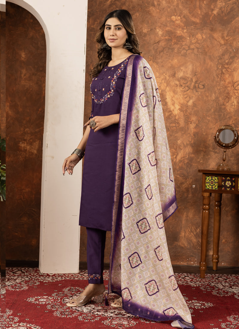 Prazu Fashion Wine Marina Silk Thread Embroidered Kurta Set - Distacart