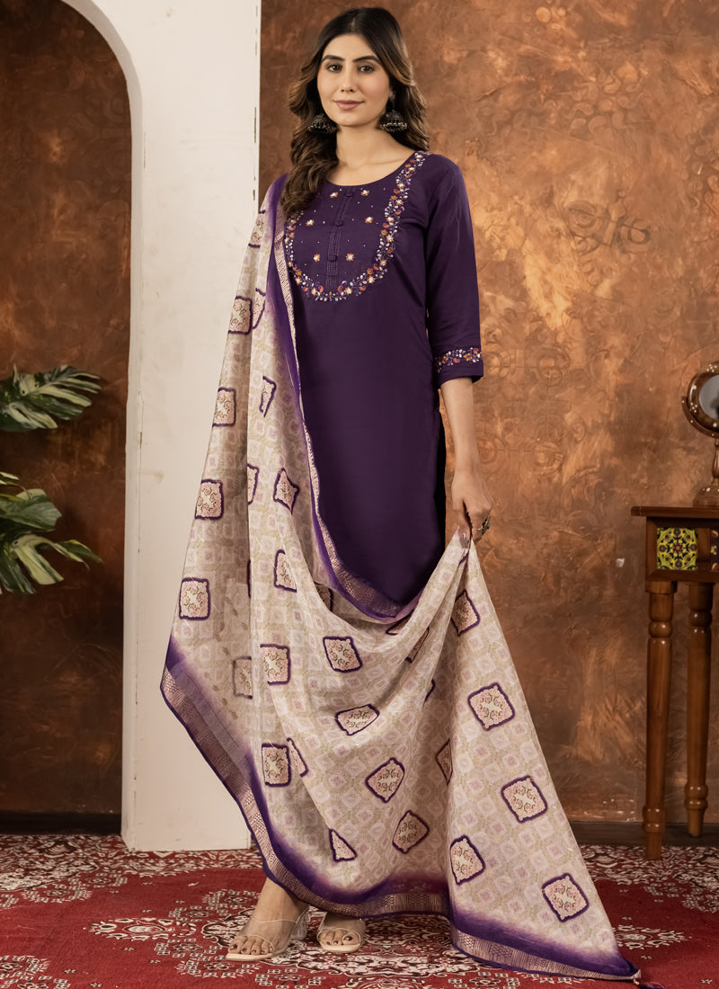 Prazu Fashion Wine Marina Silk Thread Embroidered Kurta Set - Distacart