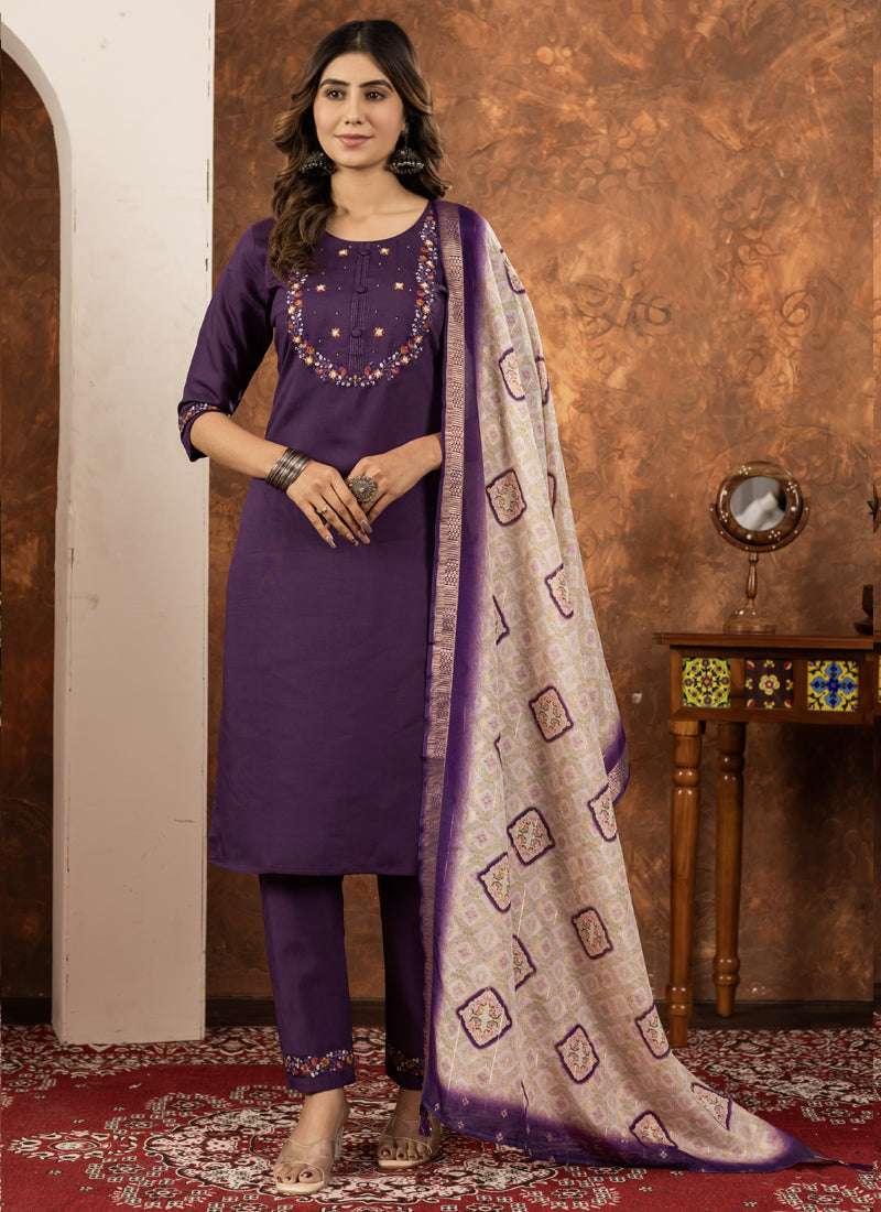 Prazu Fashion Wine Marina Silk Thread Embroidered Kurta Set - Distacart