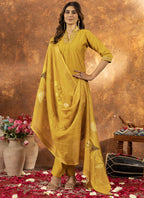 Prazu Fashion Yellow Roman Silk Thread Embroidered Sequence Kurta Set - Distacart