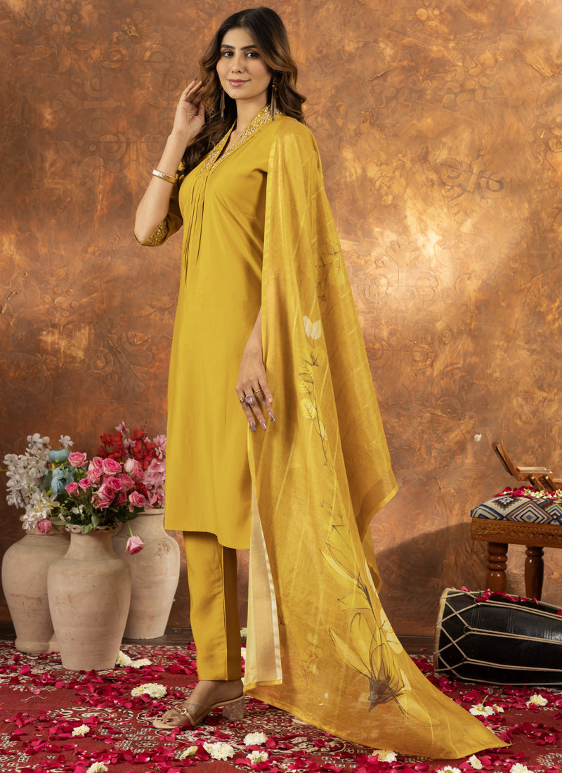 Prazu Fashion Yellow Roman Silk Thread Embroidered Sequence Kurta Set - Distacart