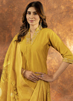 Prazu Fashion Yellow Roman Silk Thread Embroidered Sequence Kurta Set - Distacart