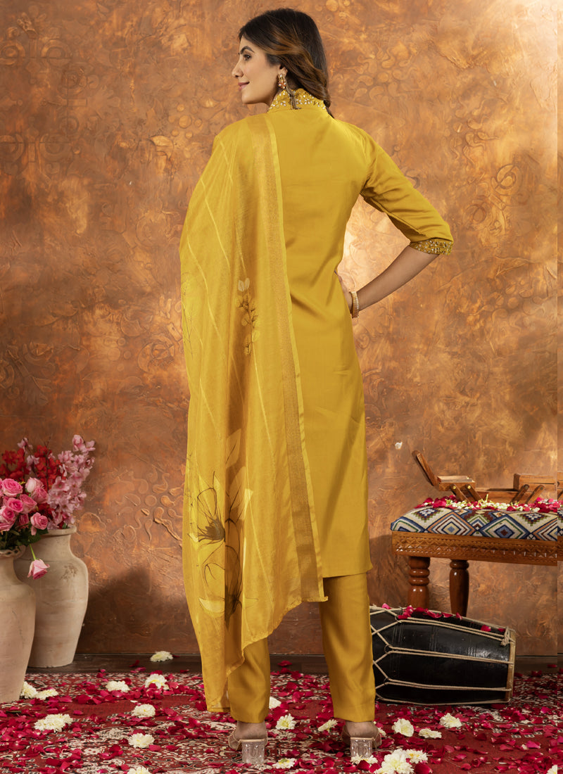 Prazu Fashion Yellow Roman Silk Thread Embroidered Sequence Kurta Set - Distacart