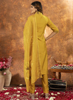 Prazu Fashion Yellow Roman Silk Thread Embroidered Sequence Kurta Set - Distacart