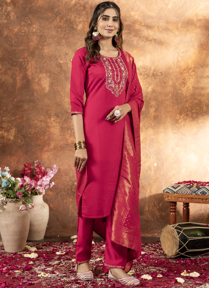 Prazu Fashion Pink Marina Silk Thread Embroidered Kurta Set - Distacart
