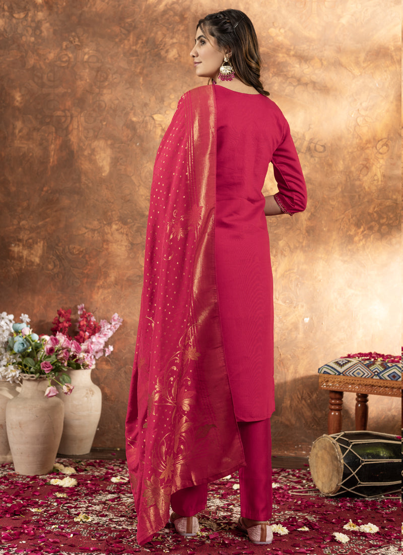 Prazu Fashion Pink Marina Silk Thread Embroidered Kurta Set - Distacart