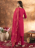Prazu Fashion Pink Marina Silk Thread Embroidered Kurta Set - Distacart
