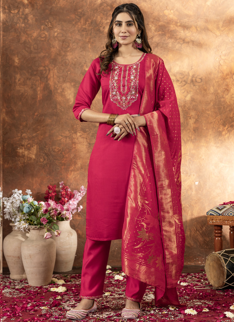 Prazu Fashion Pink Marina Silk Thread Embroidered Kurta Set - Distacart