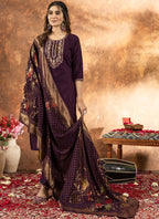 Prazu Fashion Wine Marina Silk Thread Embroidered Kurta Set - Distacart