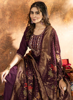 Prazu Fashion Wine Marina Silk Thread Embroidered Kurta Set - Distacart