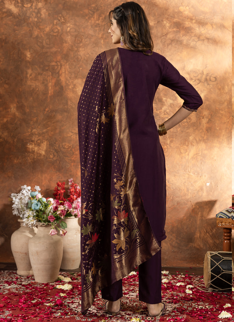 Prazu Fashion Wine Marina Silk Thread Embroidered Kurta Set - Distacart
