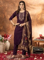 Prazu Fashion Wine Marina Silk Thread Embroidered Kurta Set - Distacart