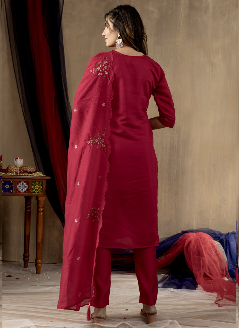 Prazu Fashion Rani Pink Roman Silk Thread Embroidered Designer Kurta Set - Distacart
