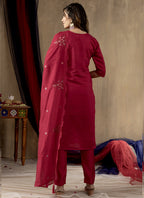 Prazu Fashion Rani Pink Roman Silk Thread Embroidered Designer Kurta Set - Distacart