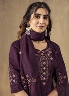 Prazu Fashion Wine Roman Silk Thread Embroidered Designer Kurta Set - Distacart