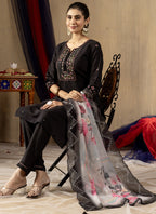 Prazu Fashion Black Roman Silk Thread Embroidered Designer Kurta Set - Distacart
