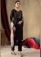 Prazu Fashion Black Roman Silk Thread Embroidered Designer Kurta Set - Distacart