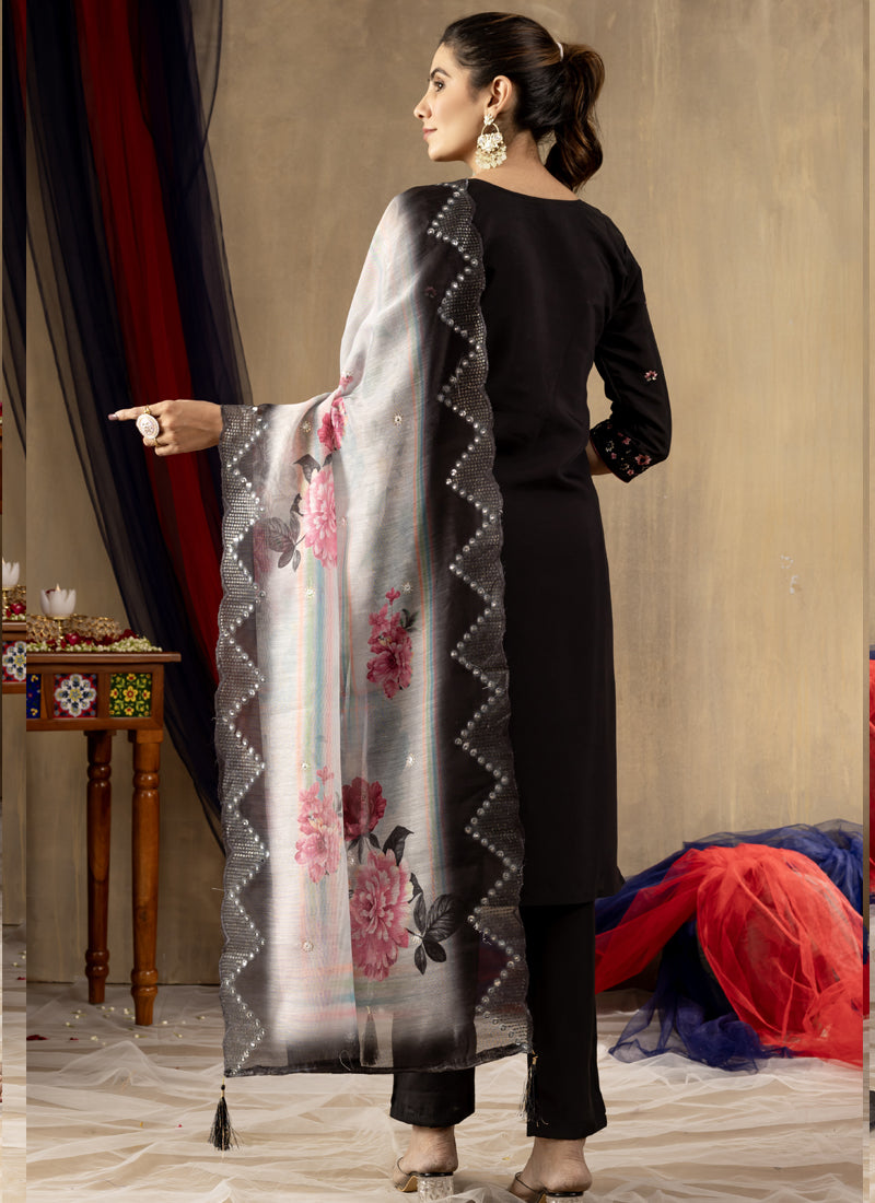 Prazu Fashion Black Roman Silk Thread Embroidered Designer Kurta Set - Distacart