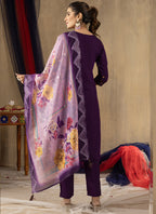 Prazu Fashion Purple Roman Silk Thread Embroidered Designer Kurta Set - Distacart
