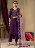 Prazu Fashion Purple Roman Silk Thread Embroidered Designer Kurta Set - Distacart