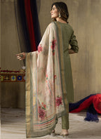 Prazu Fashion Mehendi Shimmer Gold Silk Thread Embroidered Designer Kurta Set - Distacart