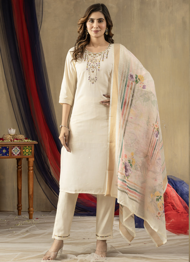 Prazu Fashion Off White Shimmer Gold Silk Thread Embroidered Designer Kurta Set - Distacart
