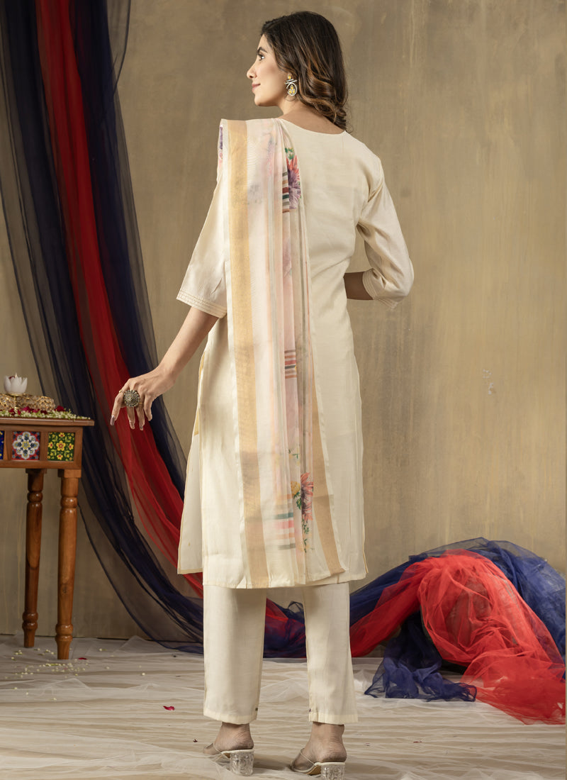 Prazu Fashion Off White Shimmer Gold Silk Thread Embroidered Designer Kurta Set - Distacart