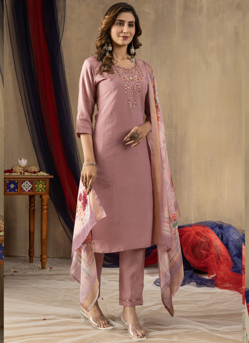 Prazu Fashion Onion Pink Shimmer Gold Silk Thread Embroidered Designer Kurta Set - Distacart