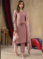 Prazu Fashion Onion Pink Shimmer Gold Silk Thread Embroidered Designer Kurta Set - Distacart