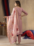 Prazu Fashion Onion Pink Shimmer Gold Silk Thread Embroidered Designer Kurta Set - Distacart