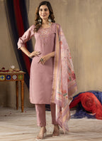 Prazu Fashion Onion Pink Shimmer Gold Silk Thread Embroidered Designer Kurta Set - Distacart