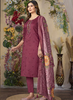 Prazu Fashion Wine Roman Silk Thread Embroidered Designer Kurta Set - Distacart