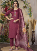 Prazu Fashion Wine Roman Silk Thread Embroidered Designer Kurta Set - Distacart