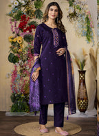 Prazu Fashion Purple Roman Silk Thread Embroidered Designer Kurta Set - Distacart