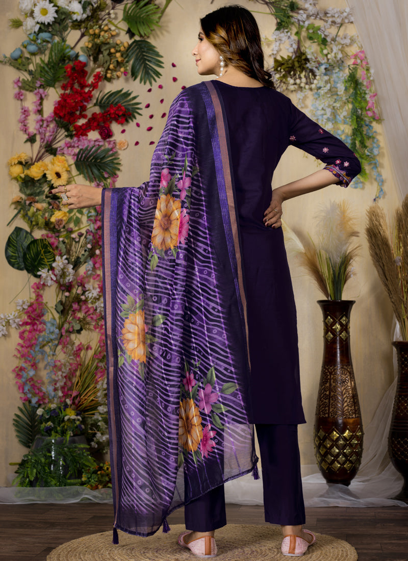 Prazu Fashion Purple Roman Silk Thread Embroidered Designer Kurta Set - Distacart