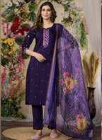 Prazu Fashion Purple Roman Silk Thread Embroidered Designer Kurta Set - Distacart