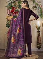 Prazu Fashion Wine Roman Silk Thread Embroidered Designer Kurta Set - Distacart
