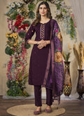 Prazu Fashion Wine Roman Silk Thread Embroidered Designer Kurta Set - Distacart