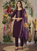 Prazu Fashion Wine Roman Silk Thread Embroidered Designer Kurta Set - Distacart