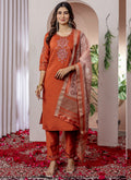 Prazu Fashion Orange Viscose Silk Thread Embroidered Designer Kurta Set - Distacart
