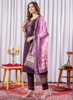 Prazu Fashion Wine Viscose Silk Thread Embroidered Designer Kurta Set - Distacart
