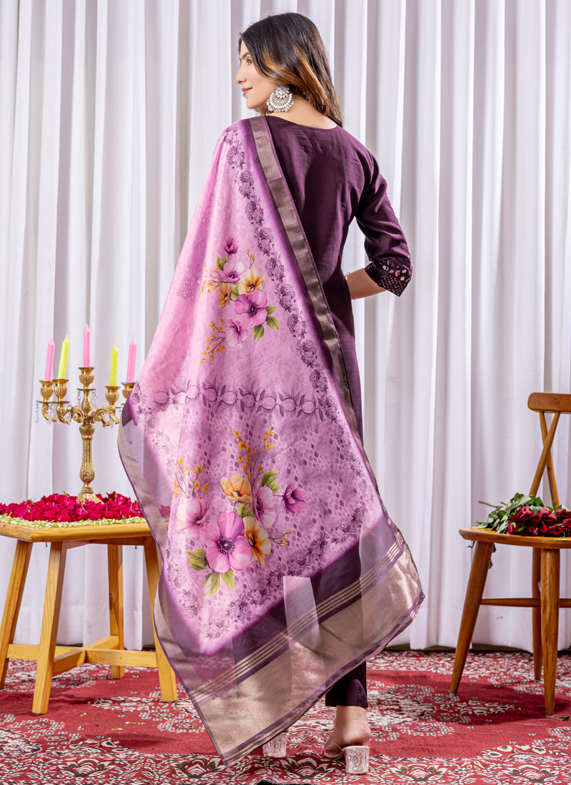 Prazu Fashion Wine Viscose Silk Thread Embroidered Designer Kurta Set - Distacart